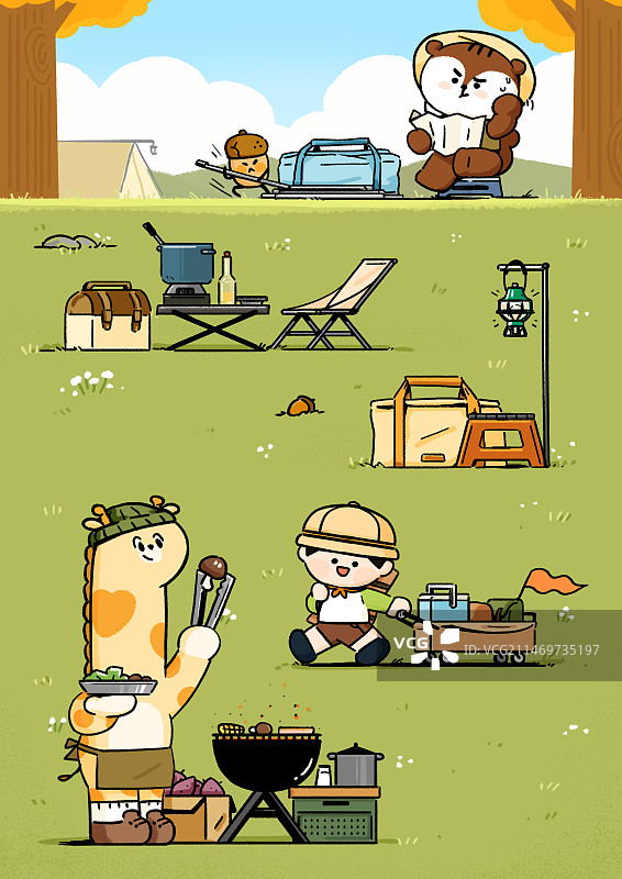 秋季露营人物插画图片素材