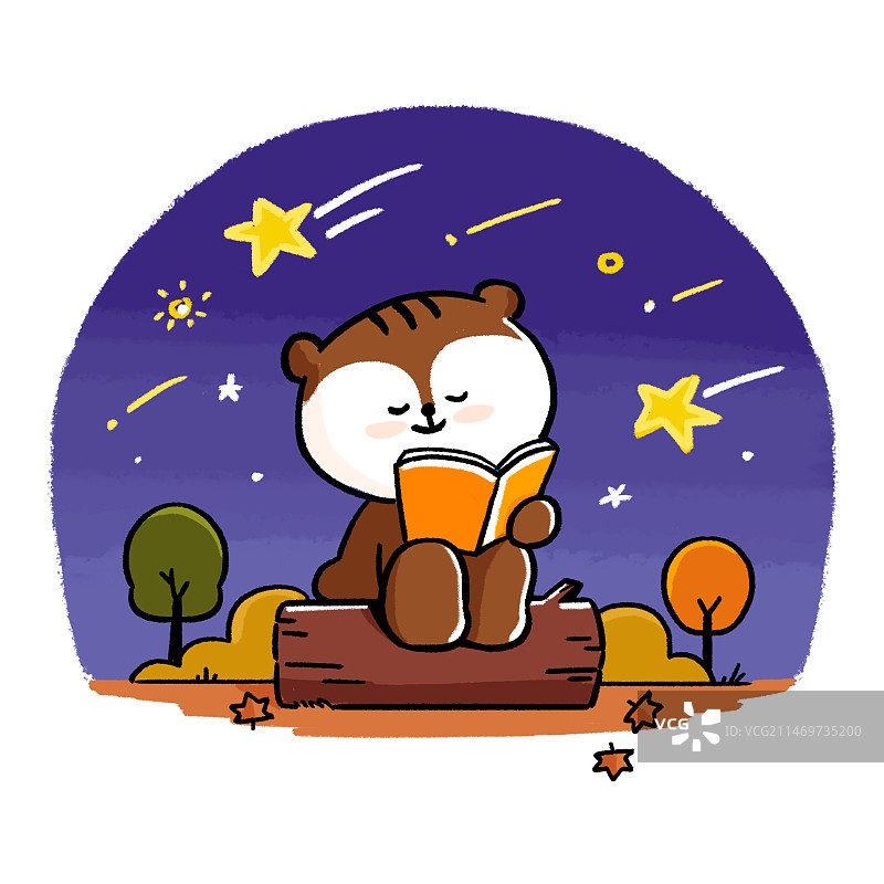 秋季露营阅读插画图片素材