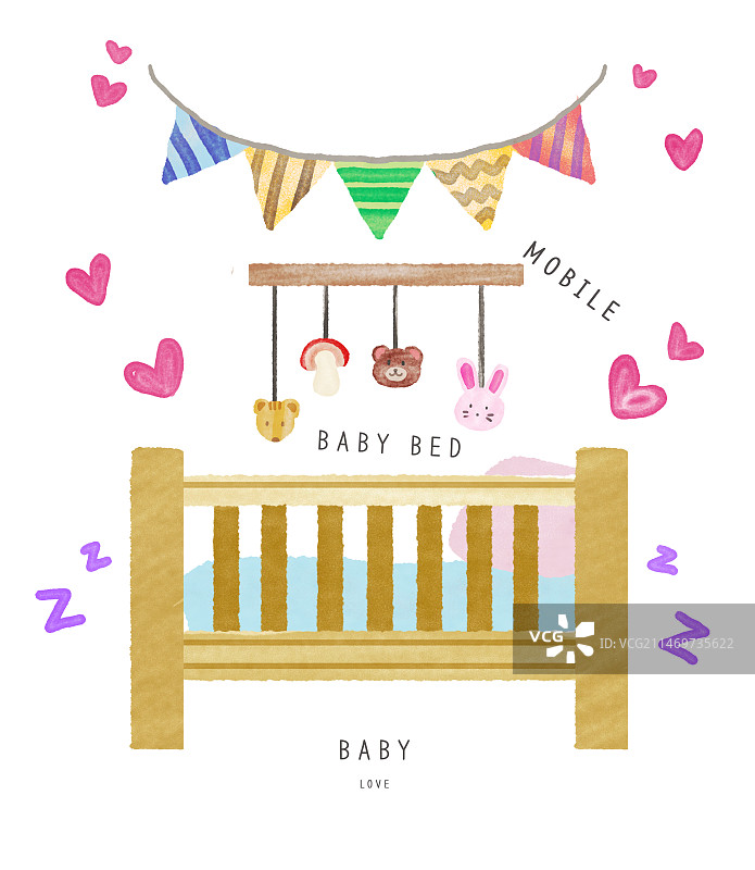 婴儿产品、玩具摇铃、婴儿床图片素材