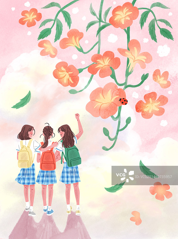 心理健康、安慰、慰藉、蓝花楹、花朵、校服、朋友图片素材