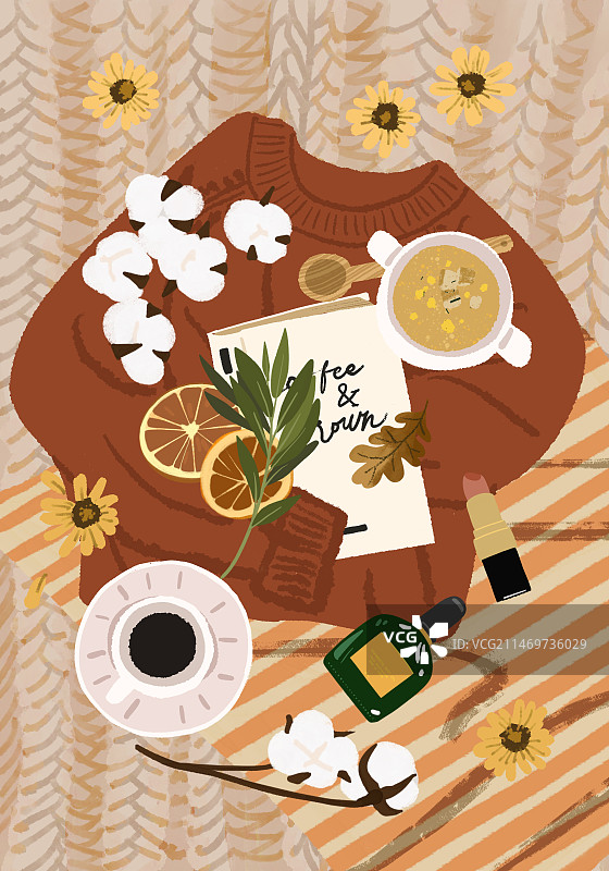 秋季配件：针织棉布顶视图图片素材