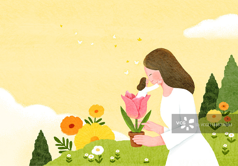 舒适、心理健康、想法、情感、自我拥抱、春天、拥抱、鲜花、郁金香、希望图片素材