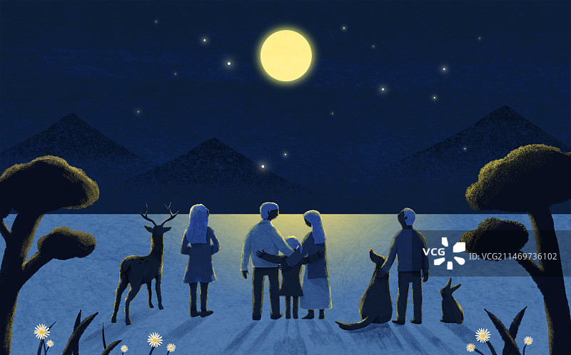 舒适、情感、夜晚、人群、希望、月光、动物、森林图片素材