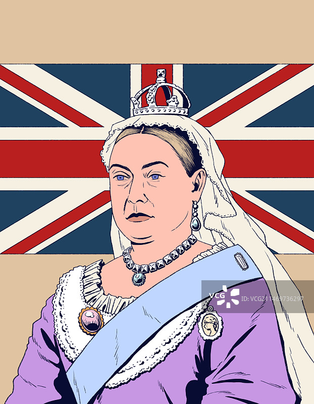维多利亚女王与英国国旗图片素材