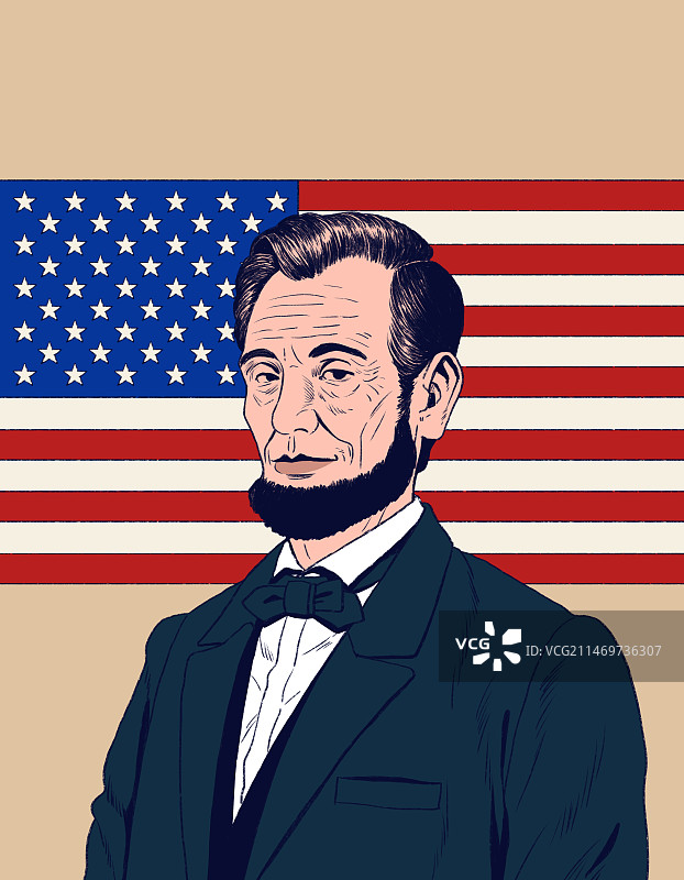 伟人，亚伯拉罕·林肯，美国国旗，总统图片素材