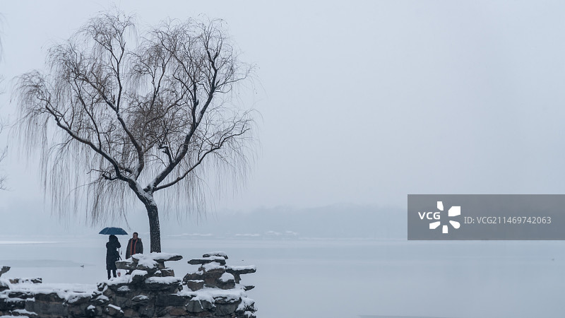 下雪后的北京颐和园美景、水墨画颐和园图片素材