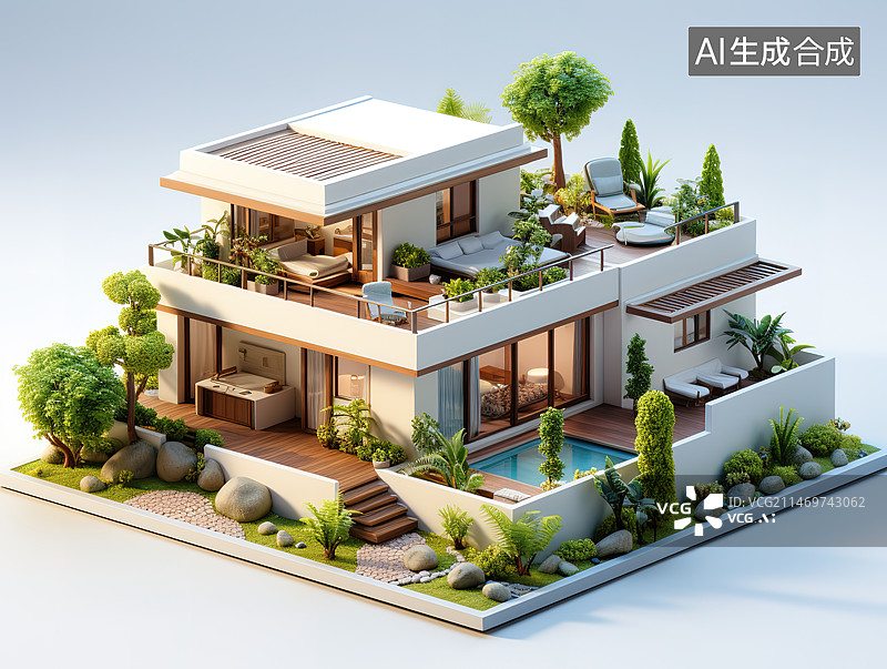 【AI数字艺术】别墅模型图片素材