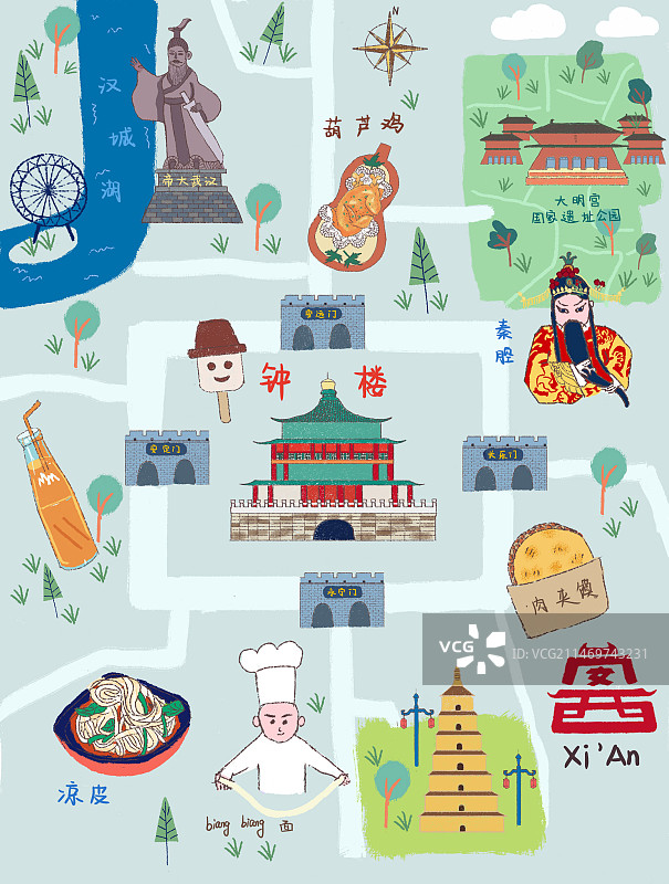 西安手绘地图图片素材
