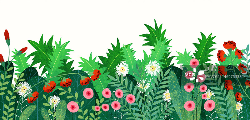 背景唯美插画 野花盛开 漂亮极了图片素材