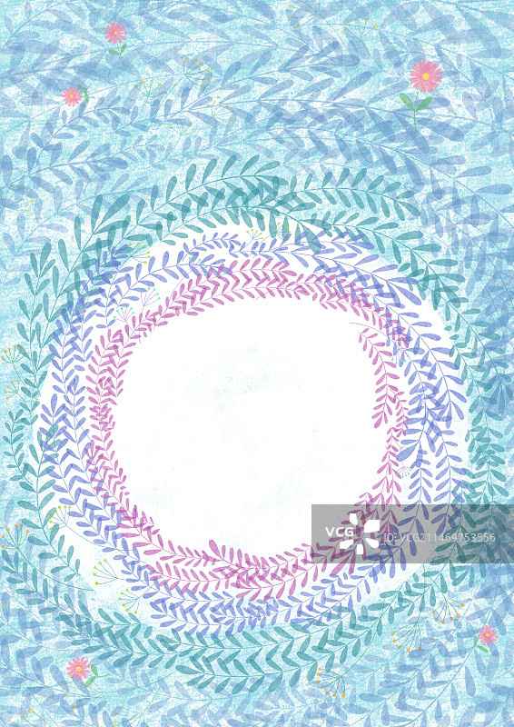 背景唯美插画 螺旋的藤蔓和盛开的小花图片素材