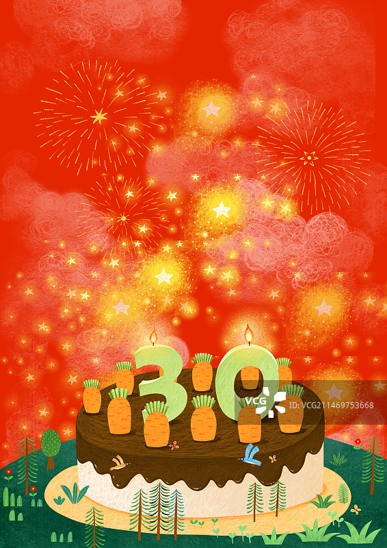背景唯美插画 30周年纪念 一份好吃的巧克力蛋糕图片素材