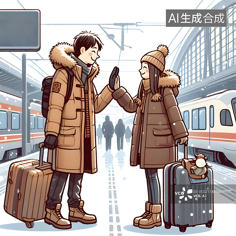 【AI数字艺术】车站相遇图片素材