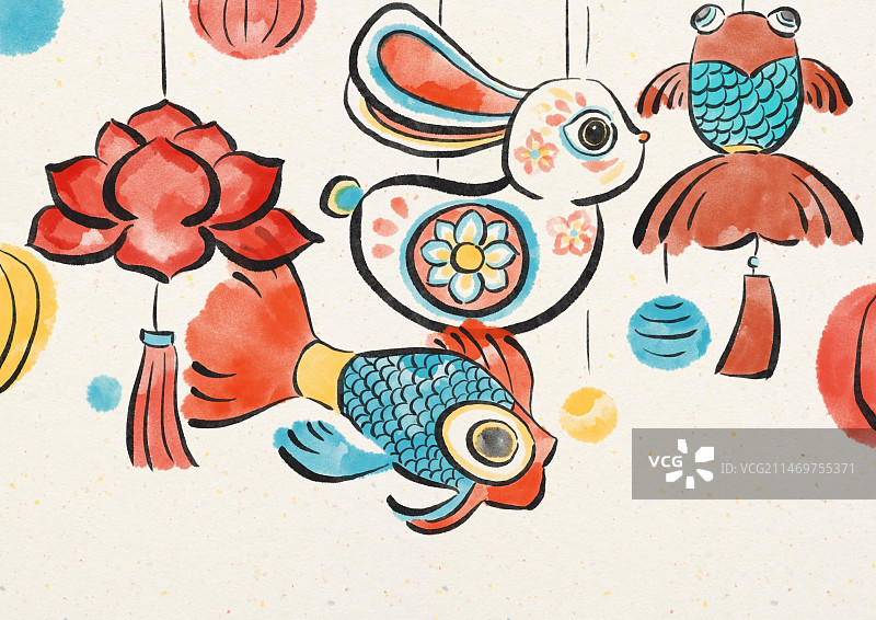 元宵节花灯国风插画图片素材