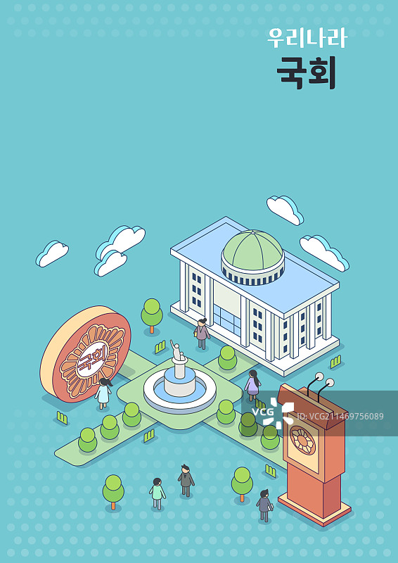 线条艺术：村庄、国会议事堂、国会广场、喷泉、国会议员图片素材