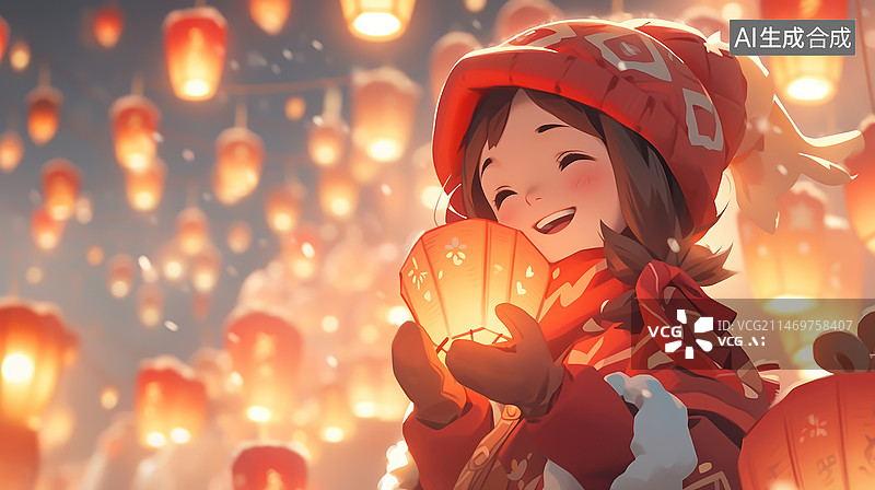 【AI数字艺术】新年氛围里的女孩图片素材