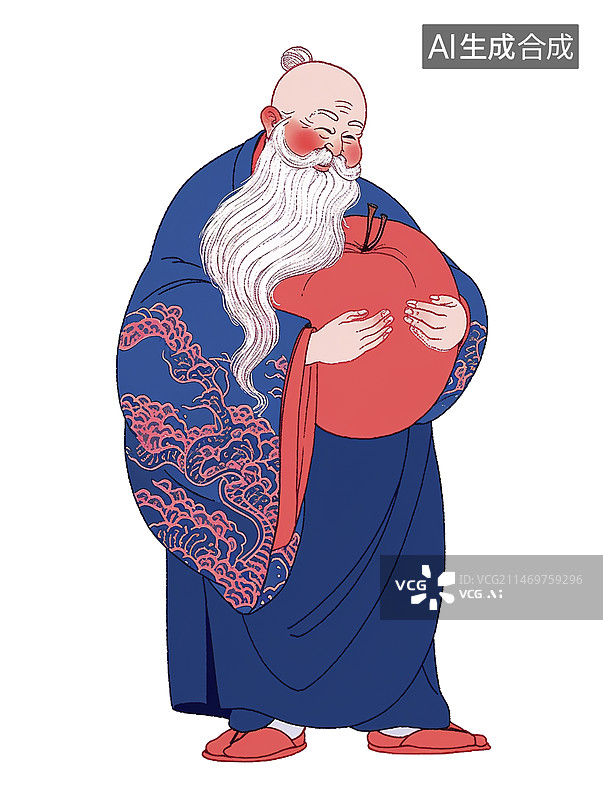 【AI数字艺术】寿星老拿着蟠桃图片素材