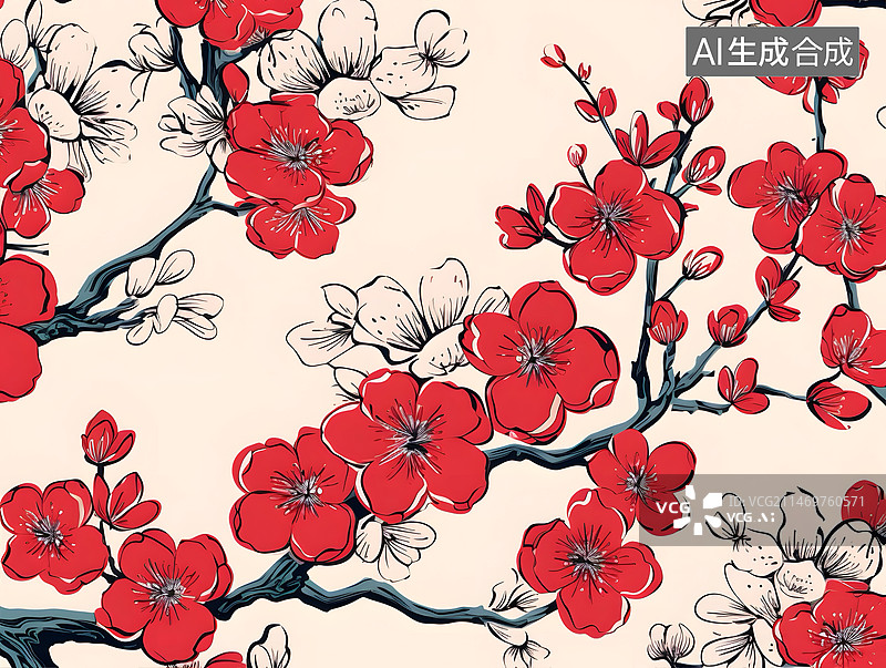【AI数字艺术】中国风梅花图案图片素材