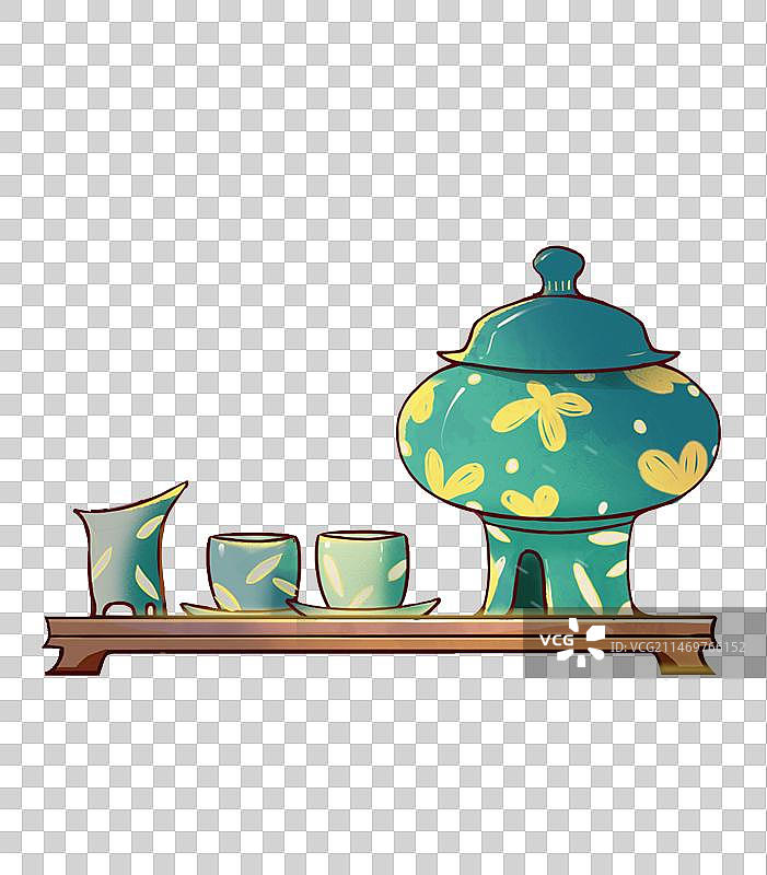 古风古朴木质瓷器皿茶具组合精致摆件小场景元素图片素材