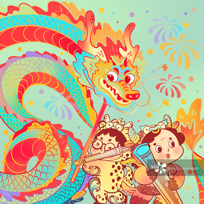 可可爱爱九子闹春图片素材