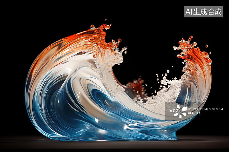 【AI数字艺术】黑色背景下溅起的水花的特写镜头图片素材