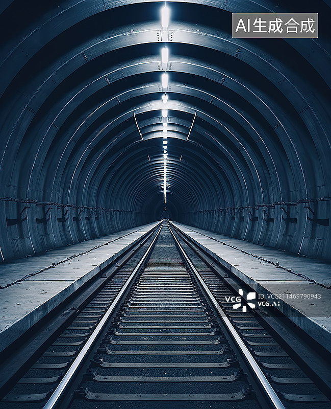 【AI数字艺术】隧道内的铁路轨道图片素材