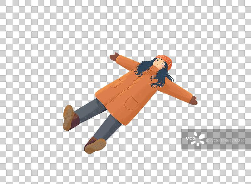 治愈系小清新插画一个穿着冬天大衣躺着的女孩图片素材