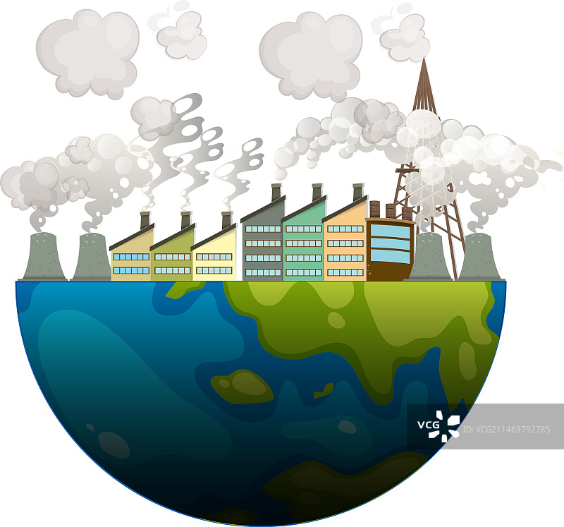 卡通地球工厂污染图片素材