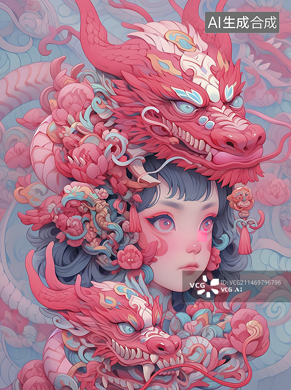 【AI数字艺术】头顶一条龙的龙妈图片素材