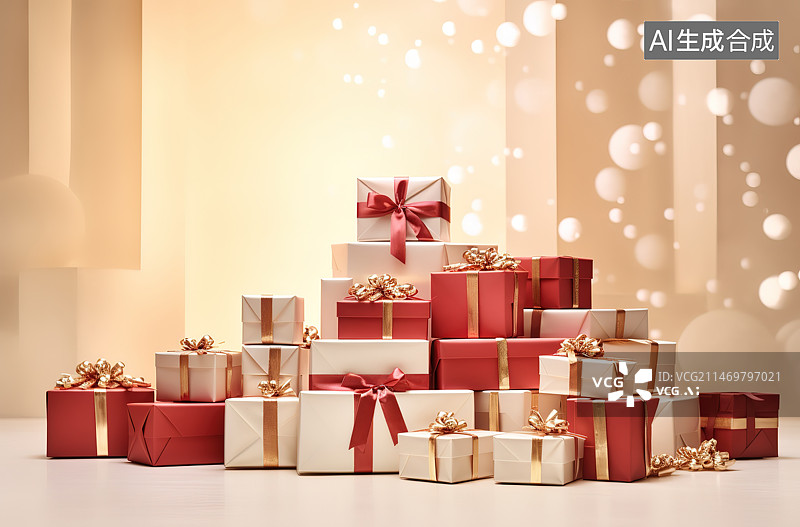 【AI数字艺术】桌子上的圣诞礼物特写镜头图片素材