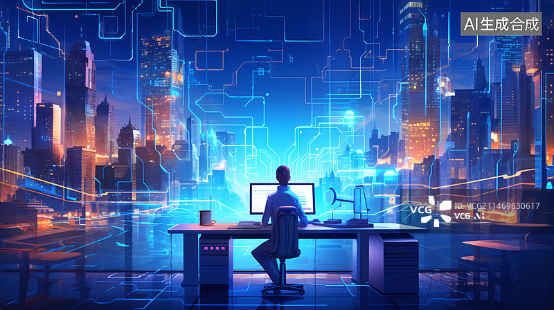 【AI数字艺术】网络科技安全概念插画图片素材