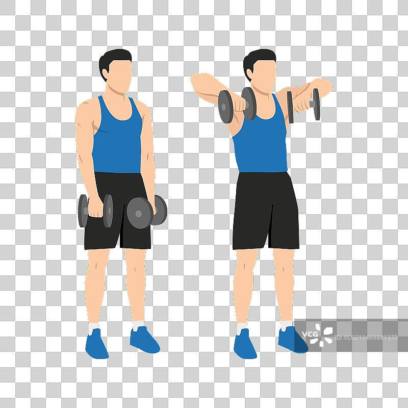 男子做直立哑铃划船运动图片素材