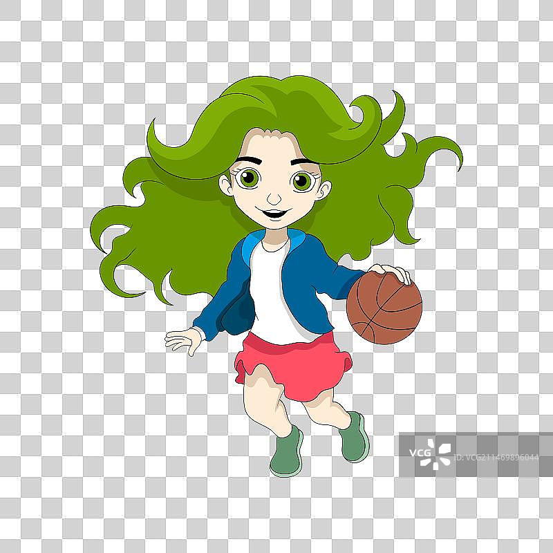 绿色头发的女孩运篮球图片素材