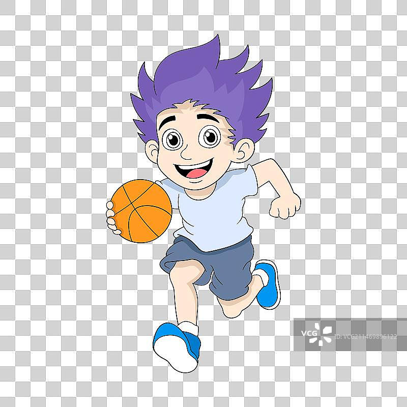 紫发男孩打篮球图片素材