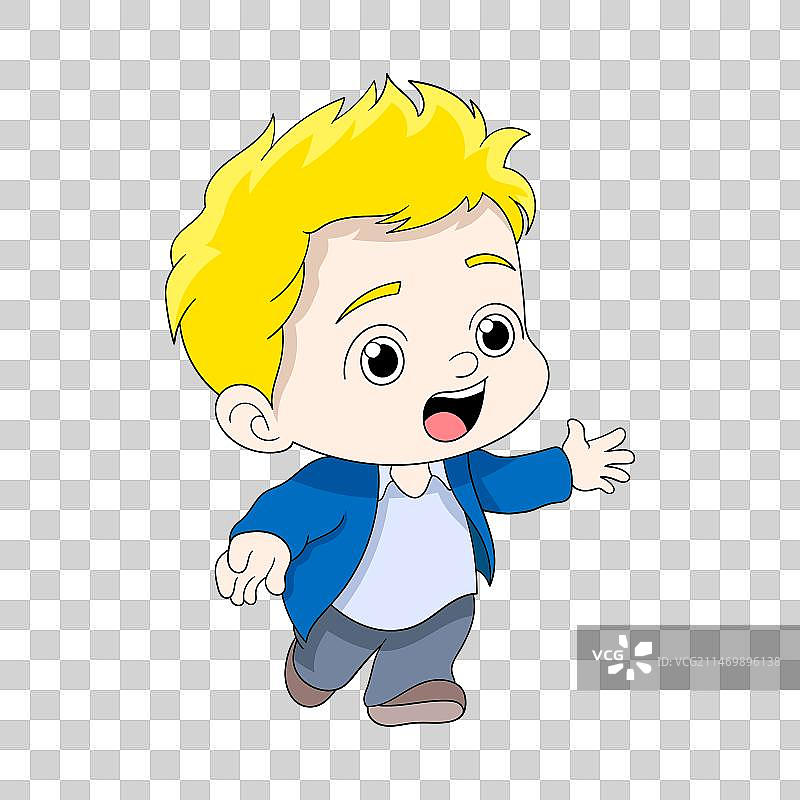 正在走路的黄头发男婴图片素材