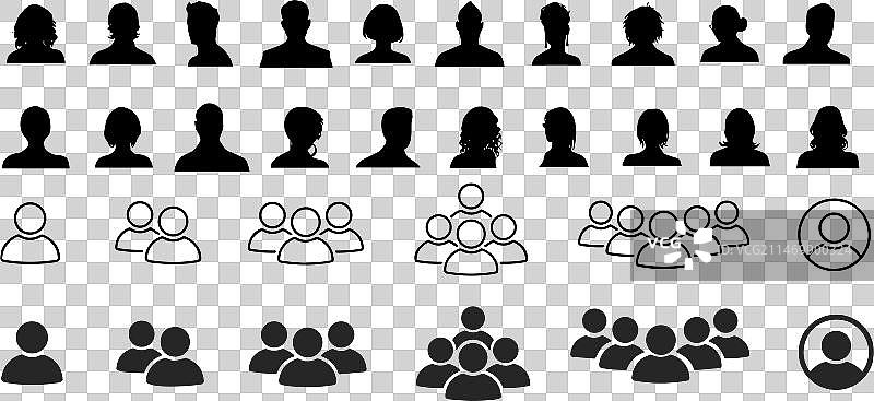 工人的团队线条和平铺图标集图片素材