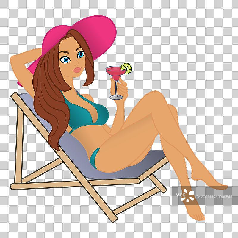 戴着夏帽的女孩在休息和喝东西图片素材