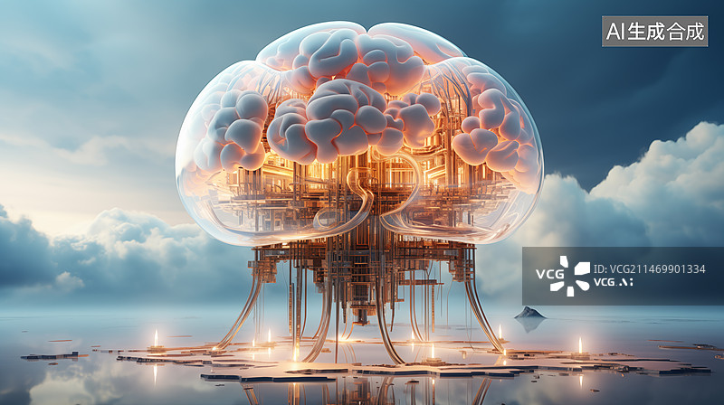【AI数字艺术】未来脑机接口，人机互动，大脑神经网络图片素材