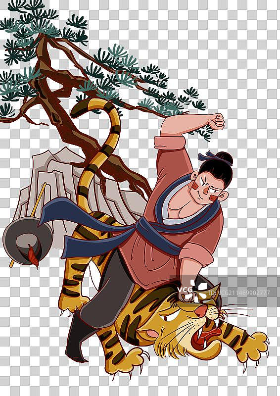 扁平风格 四大名著 水浒传 武松打虎插画场景元素图片素材