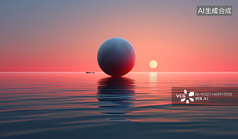 【AI数字艺术】夕阳下的海边图片素材
