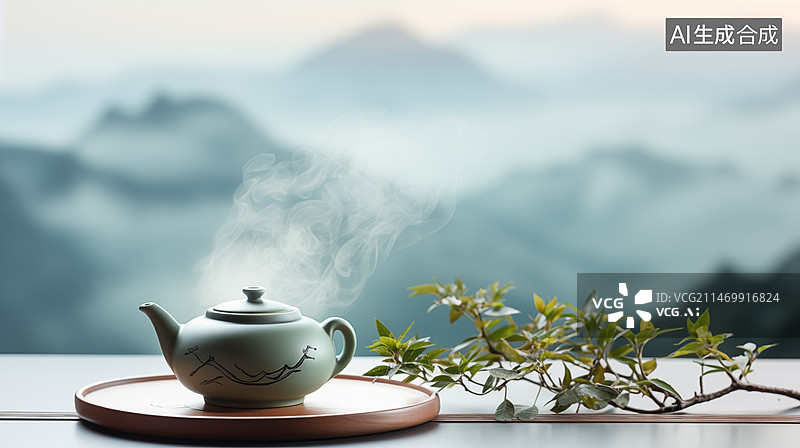 【AI数字艺术】茶壶和茶杯，围炉煮茶图片素材