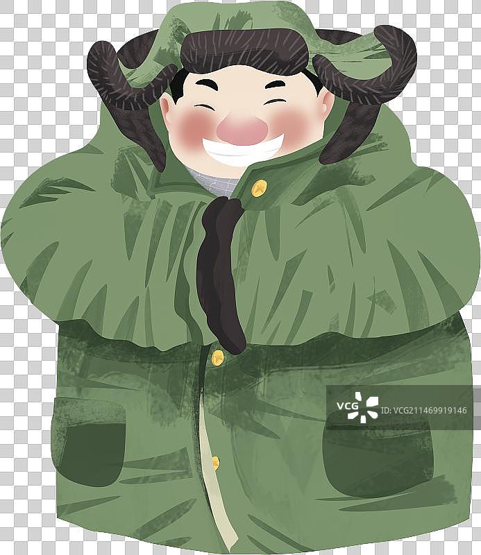 冬天穿着最时尚的军大衣开心笑的人物元素图片素材