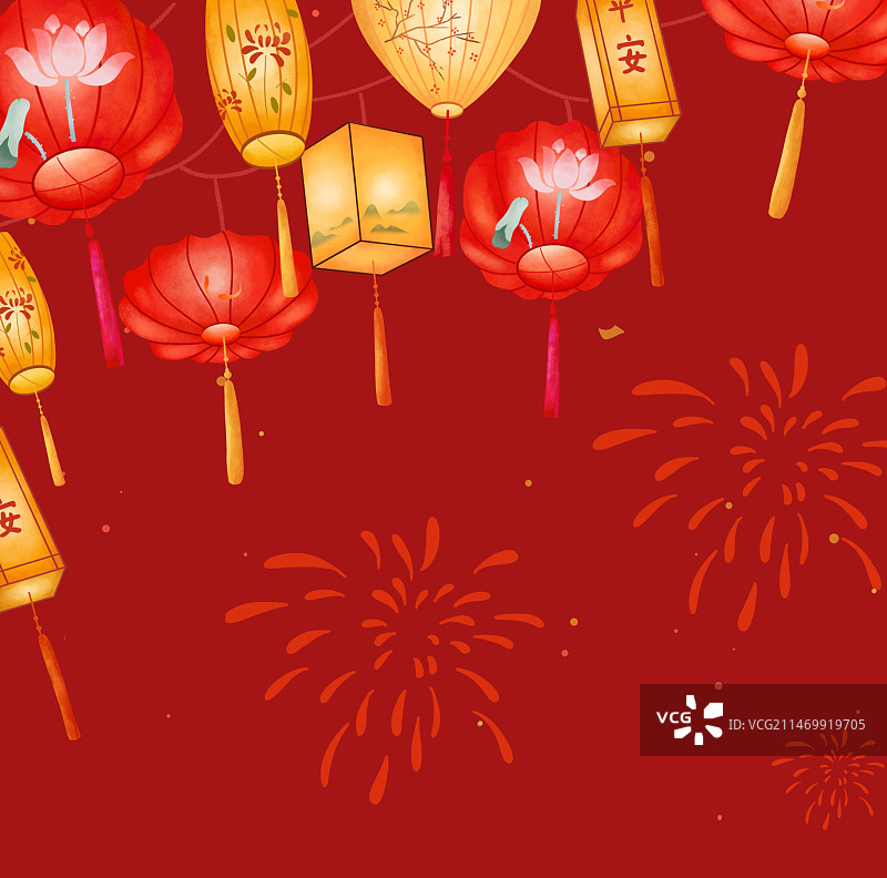 春节传统节日正月十五元宵节插画汤圆花灯图片素材