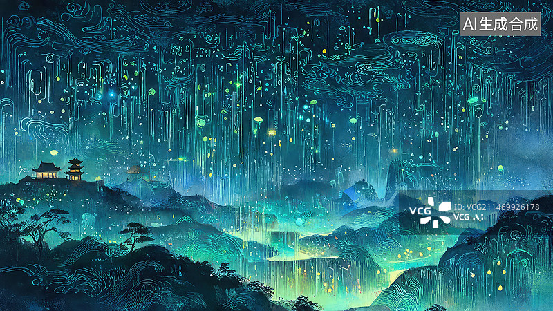 【AI数字艺术】神话场景山脉和星空异世界图片素材