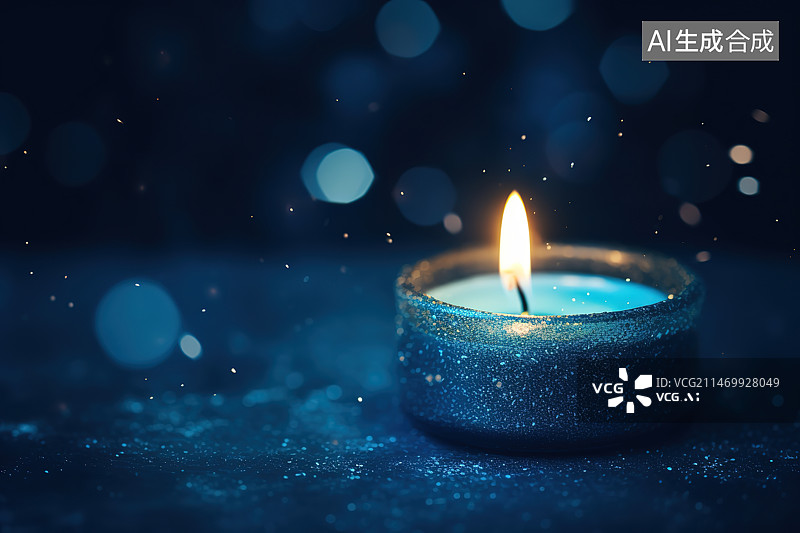 【AI数字艺术】桌上点燃的蜡烛的特写镜头图片素材