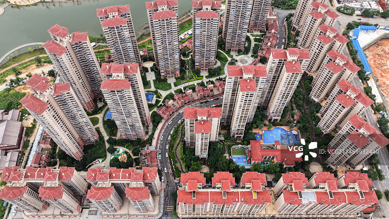 高档小区公共区域户外景观和绿化 航拍视角图片素材