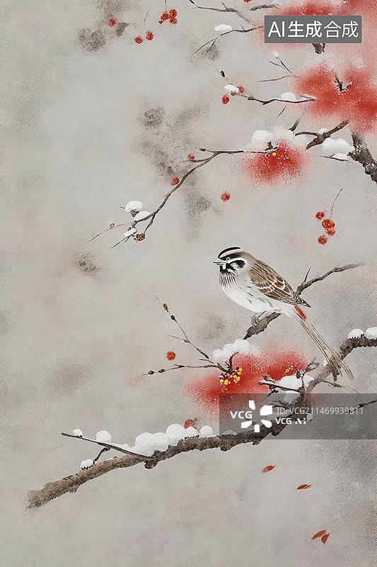 【AI数字艺术】麻雀雪景在下雪的纸条上站立图片素材