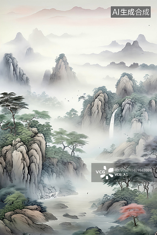 【AI数字艺术】仙气飘飘的宋代山水画图片素材
