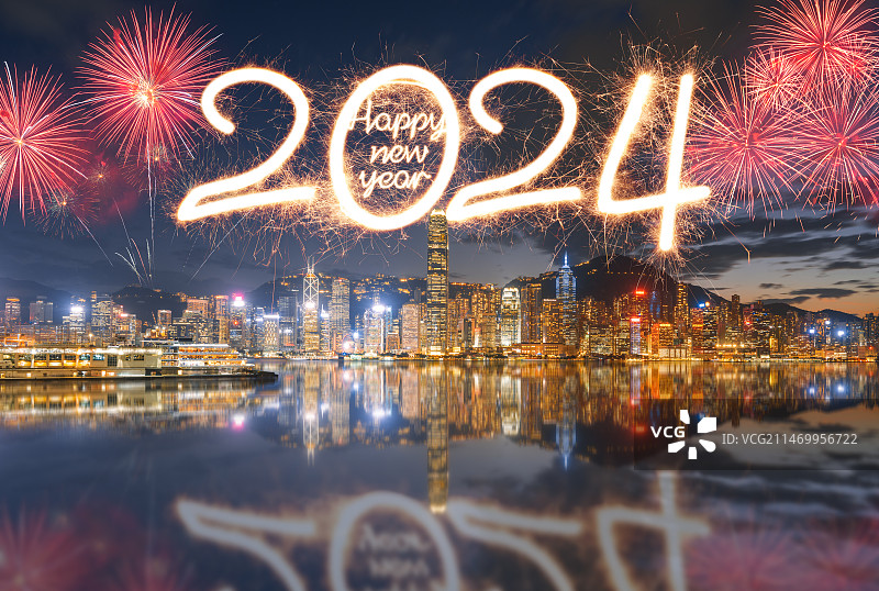 香港维多利亚港2024年烟花图片素材