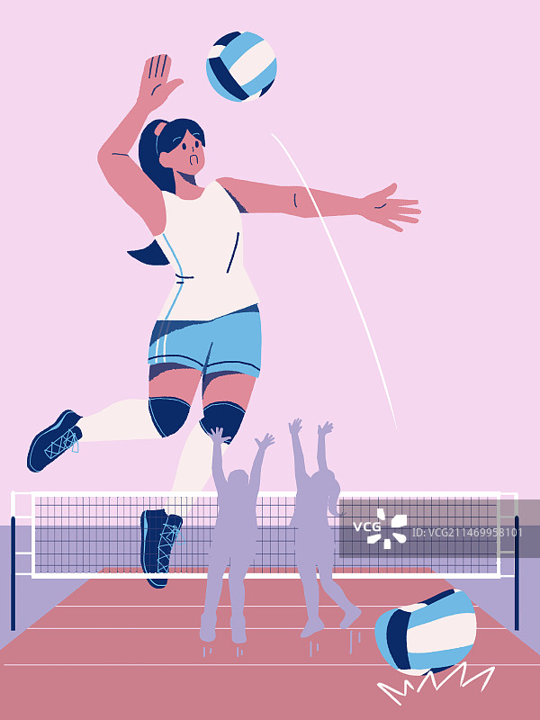奥运会女排扣杀扁平风插画图片素材