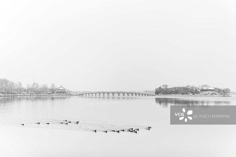 颐和园水墨画图片素材